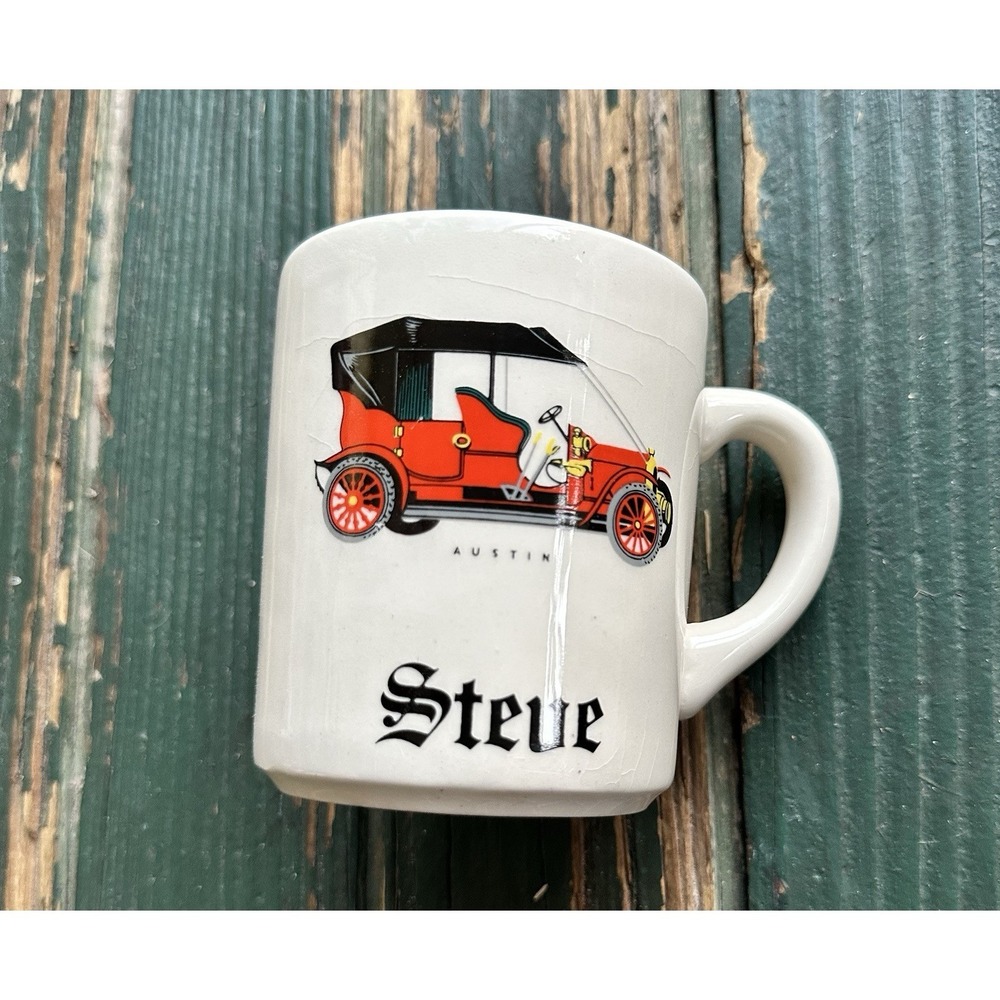Early Austin Motors Car Name Mug Personalized Steve Red Vintage Automobile